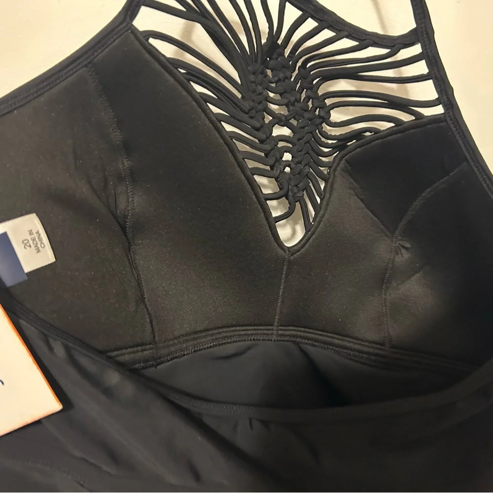 Swimsuits For All Black Halter Tankini with Macramé Front